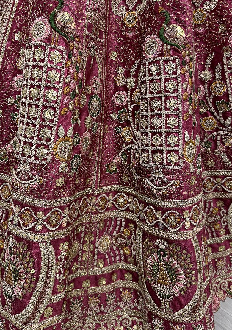 Pink Embroidered Velvet Lehenga Set