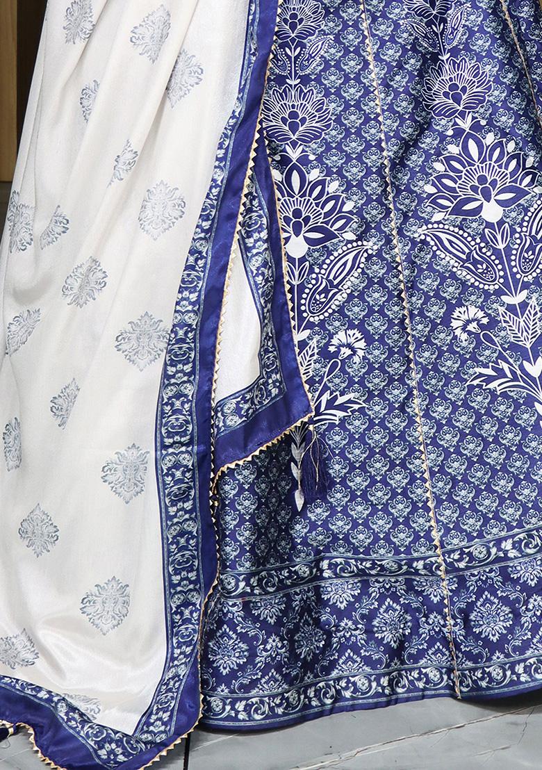 Navy Blue Printed Art Silk Lehenga Set
