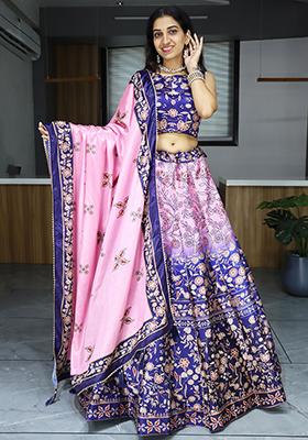 Pink Printed Art Silk Lehenga Set