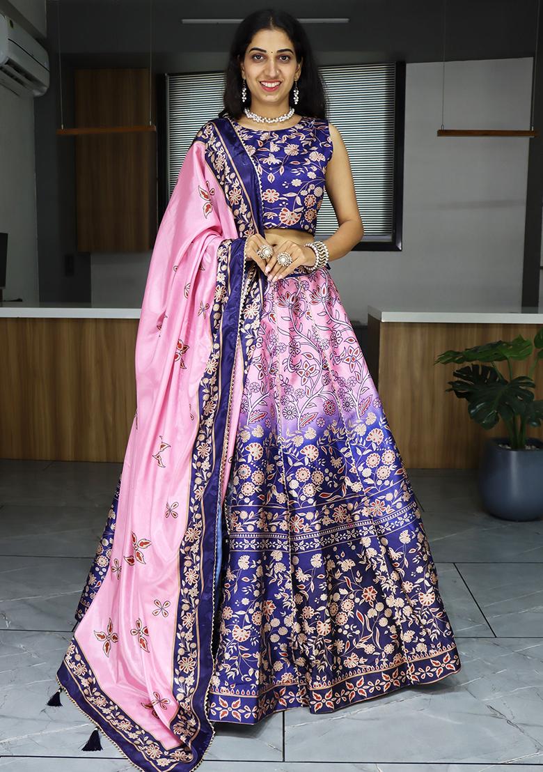 Pink Printed Art Silk Lehenga Set