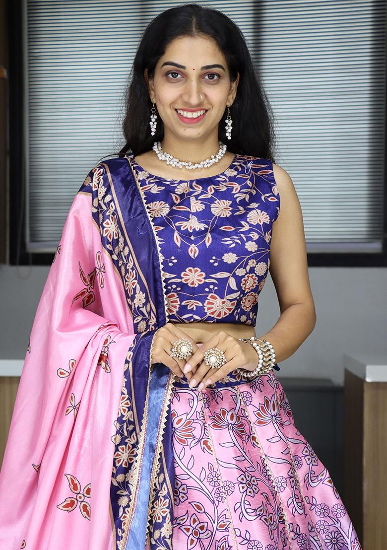 Pink Printed Art Silk Lehenga Set