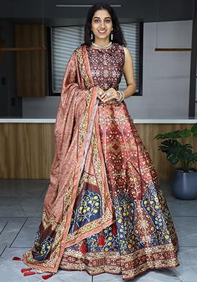 Brown Printed Art Silk Lehenga Set