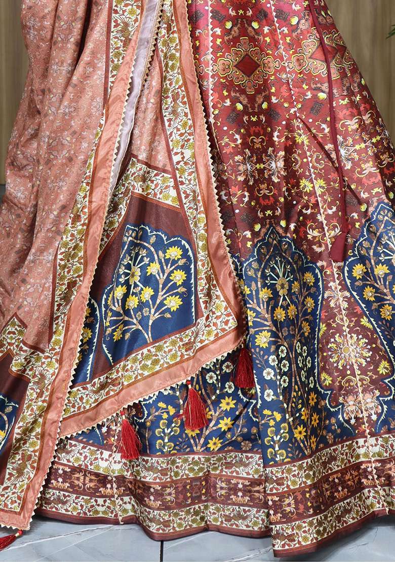 Brown Art Silk Lehenga Set with Printed for Diwali | Wedding & Festive Wear - Indya