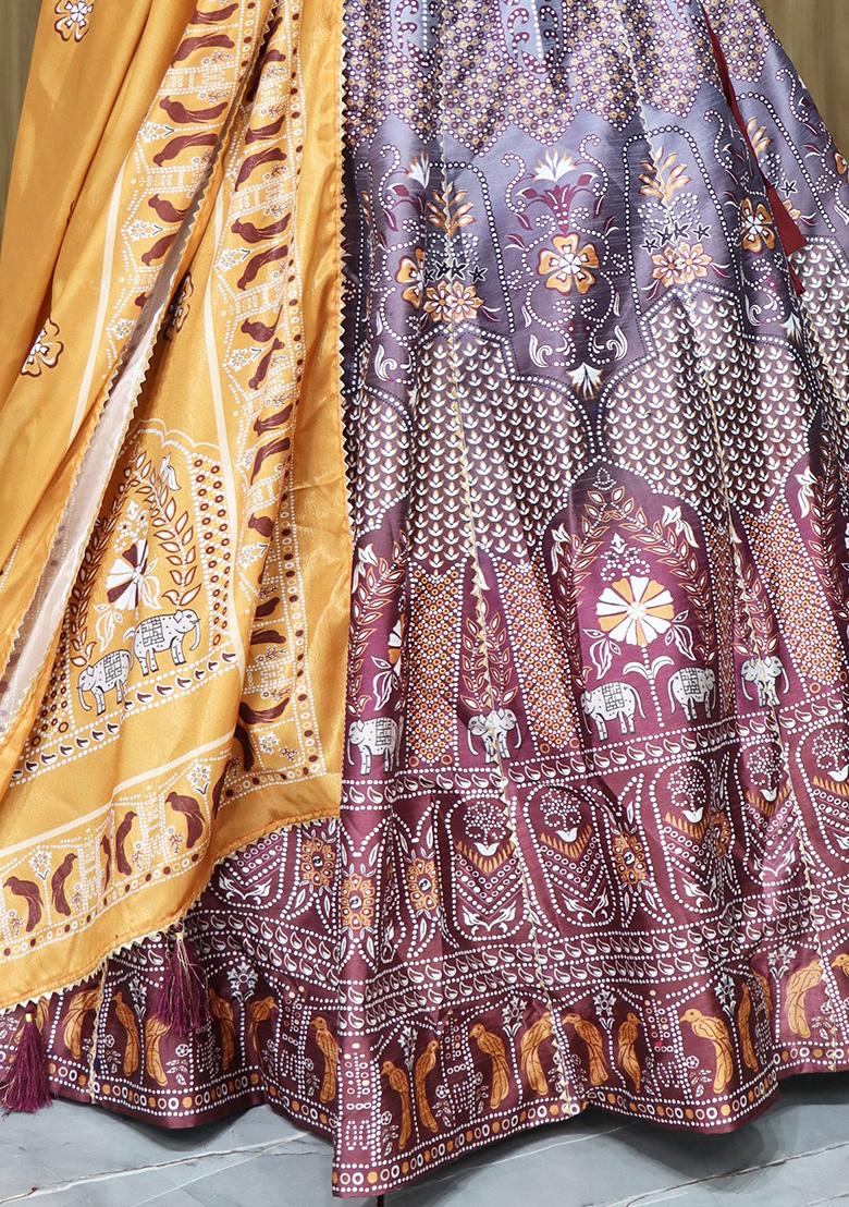 Grey Printed Art Silk Lehenga Set