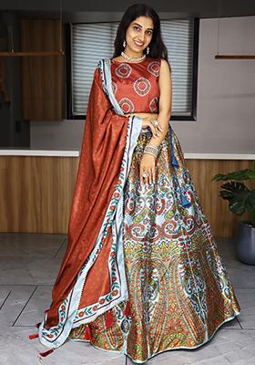 Multicolour Printed Art Silk Lehenga Set