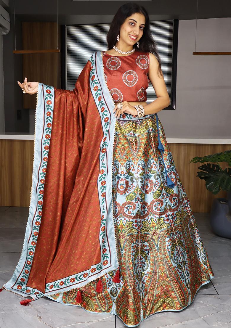 Multicolour Printed Art Silk Lehenga Set