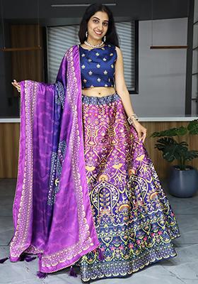 Purple Printed Art Silk Lehenga Set