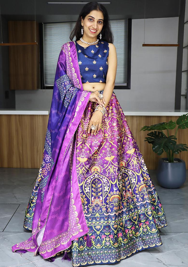 Purple Printed Art Silk Lehenga Set