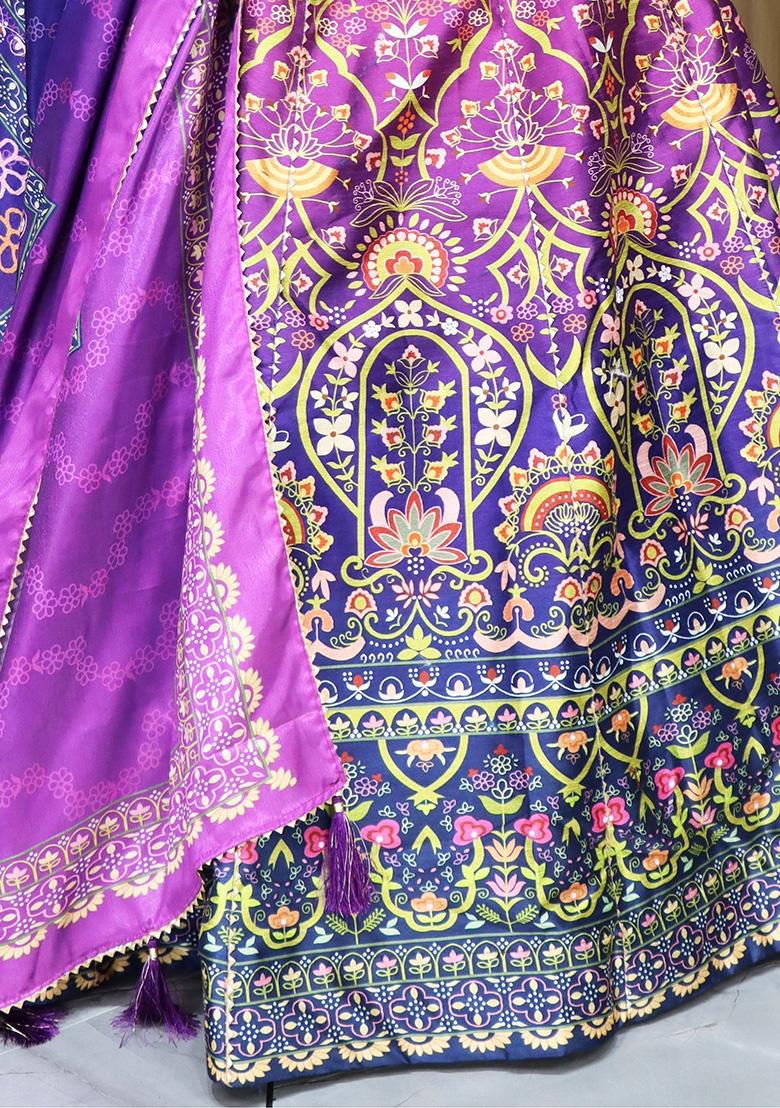 Purple Printed Art Silk Lehenga Set