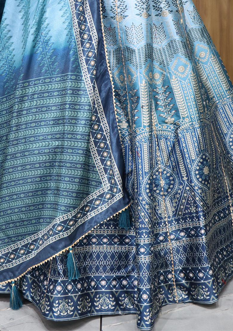 Sky Blue Printed Art Silk Lehenga Set