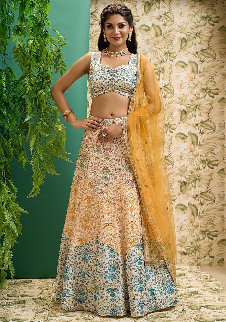 Multicolour Digital Print Art Silk Lehenga Set