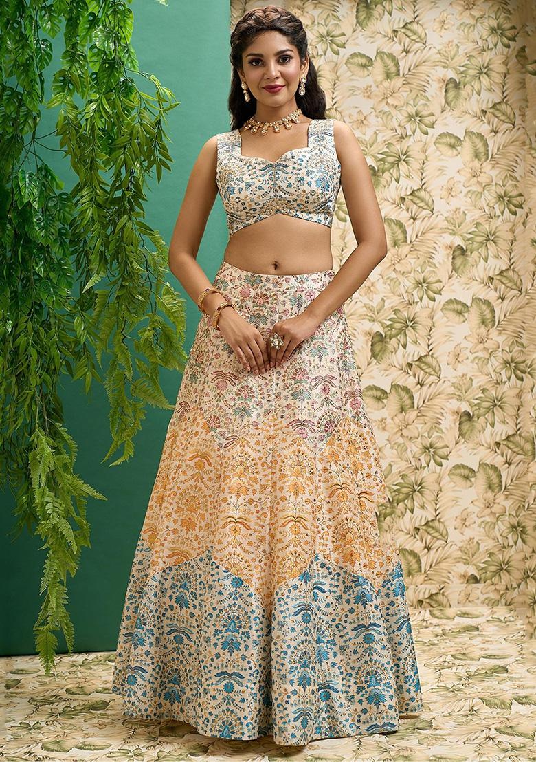 Multicolour Digital Print Art Silk Lehenga Set