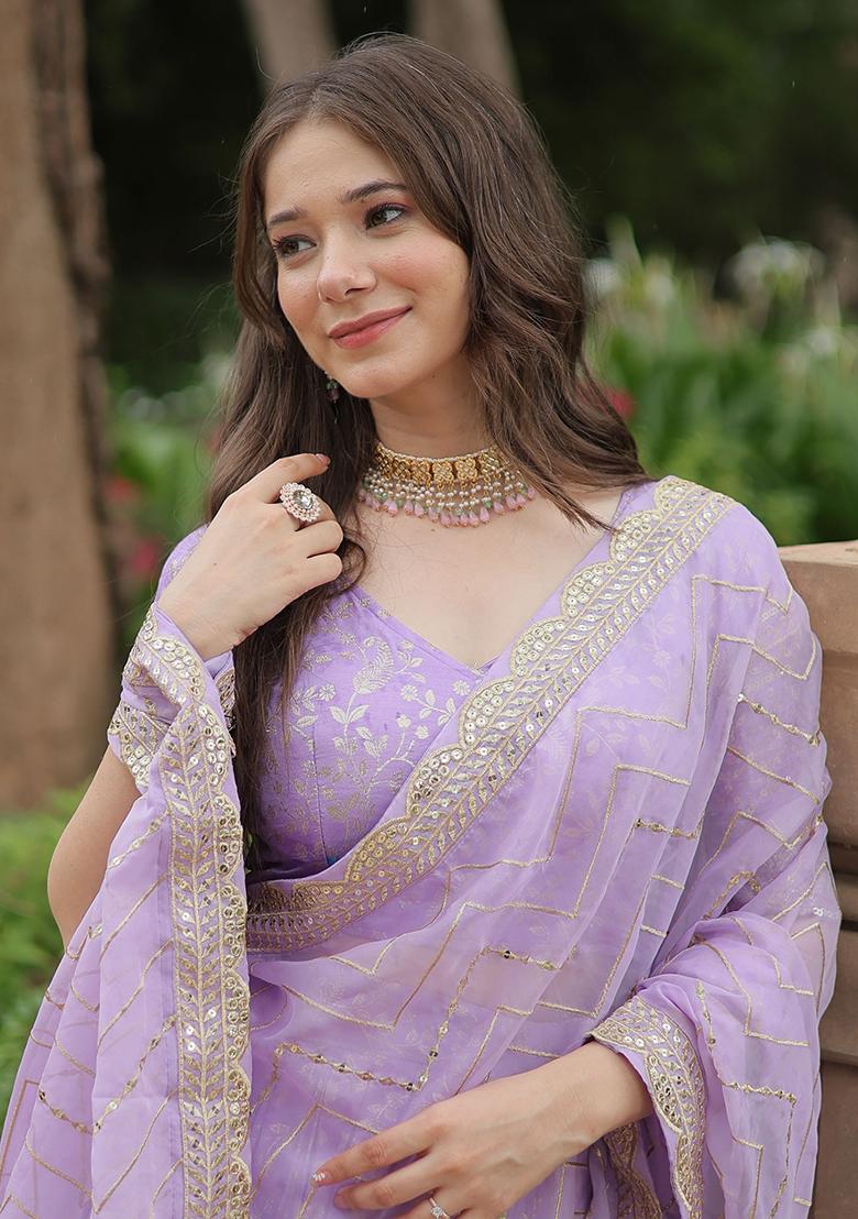 Lavender Sequin Embroidered Jacquard Lehenga Set