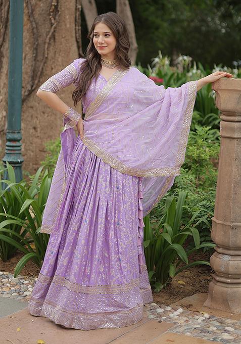 Lavender Sequin Embroidered Jacquard Lehenga Set