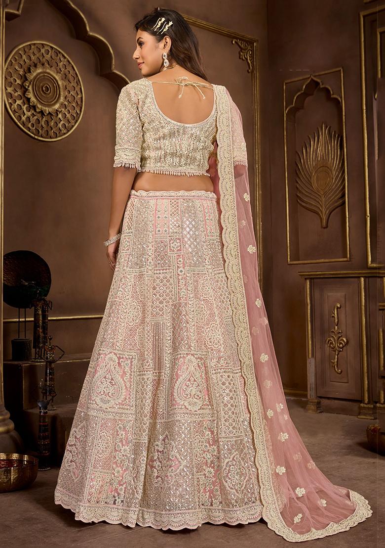Peach Sequin Embroidered Net Lehenga Set