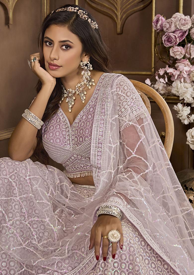 Lavender Sequin Embroidered Net Lehenga Set
