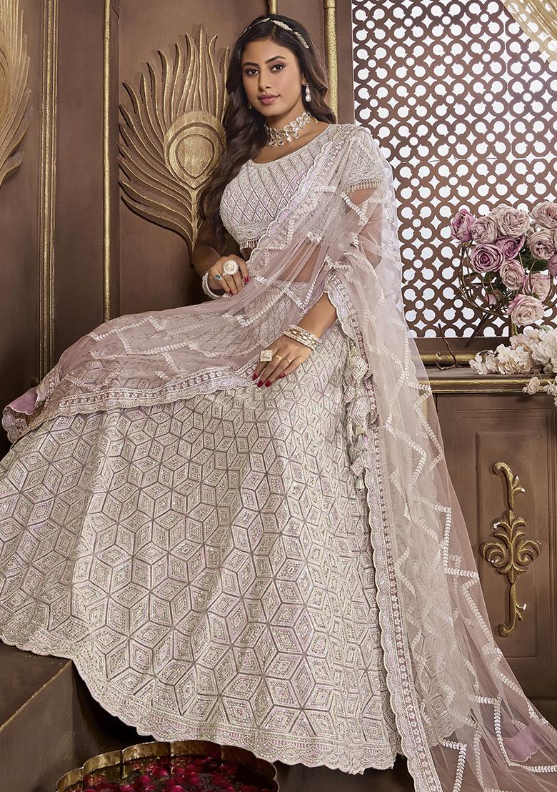 Purple Embroidered Net Lehenga Set