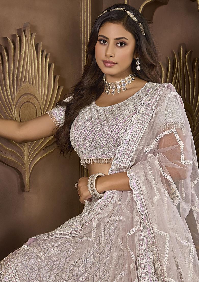 Purple Embroidered Net Lehenga Set