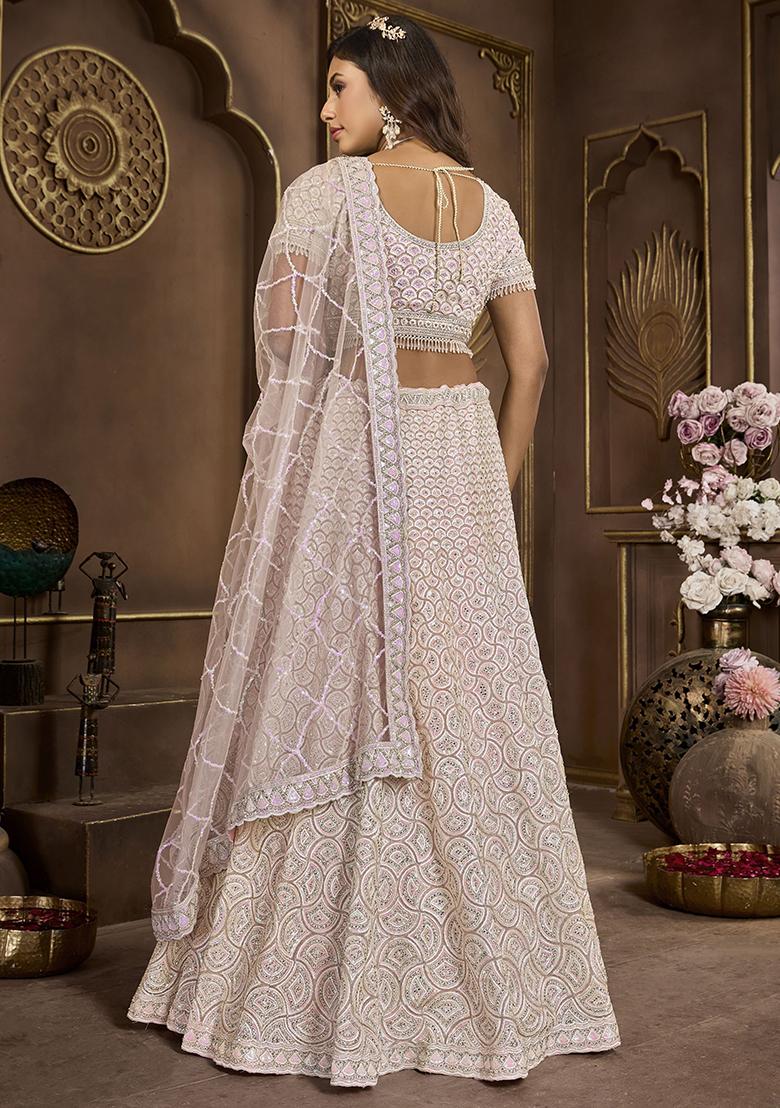 Pink Embroidered Net Lehenga Set