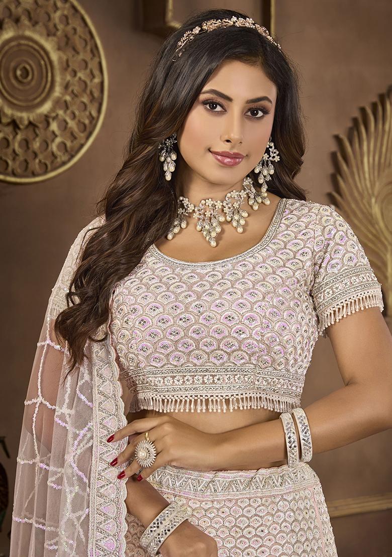 Pink Embroidered Net Lehenga Set
