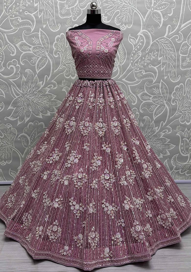 Purple Sequin Embroidered Net Lehenga Set