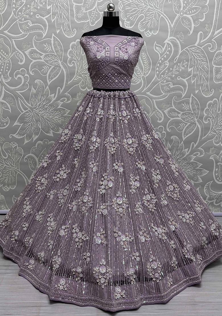 Lavender Sequin Embroidered Net Lehenga Set