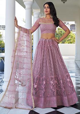 Purple Embroidered Net Lehenga Set