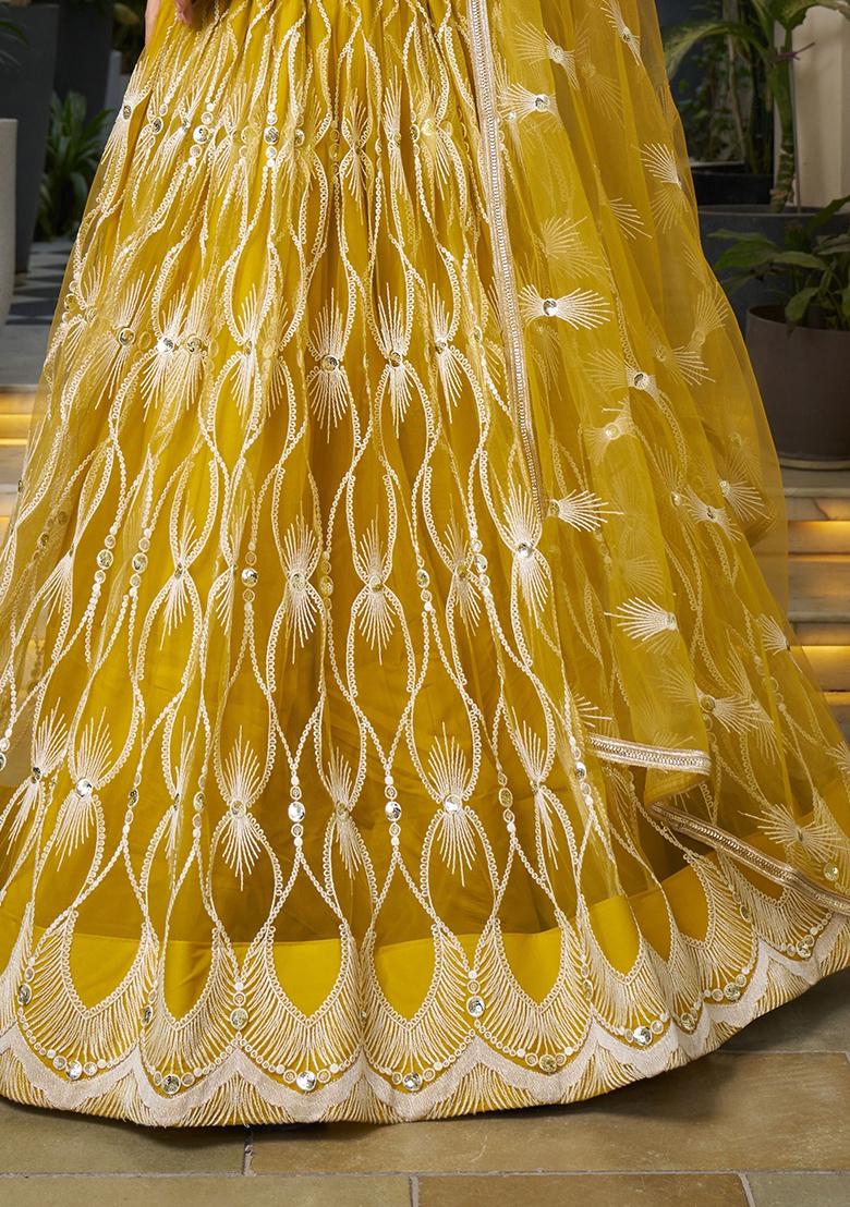 Yellow Embroidered Net Lehenga Set