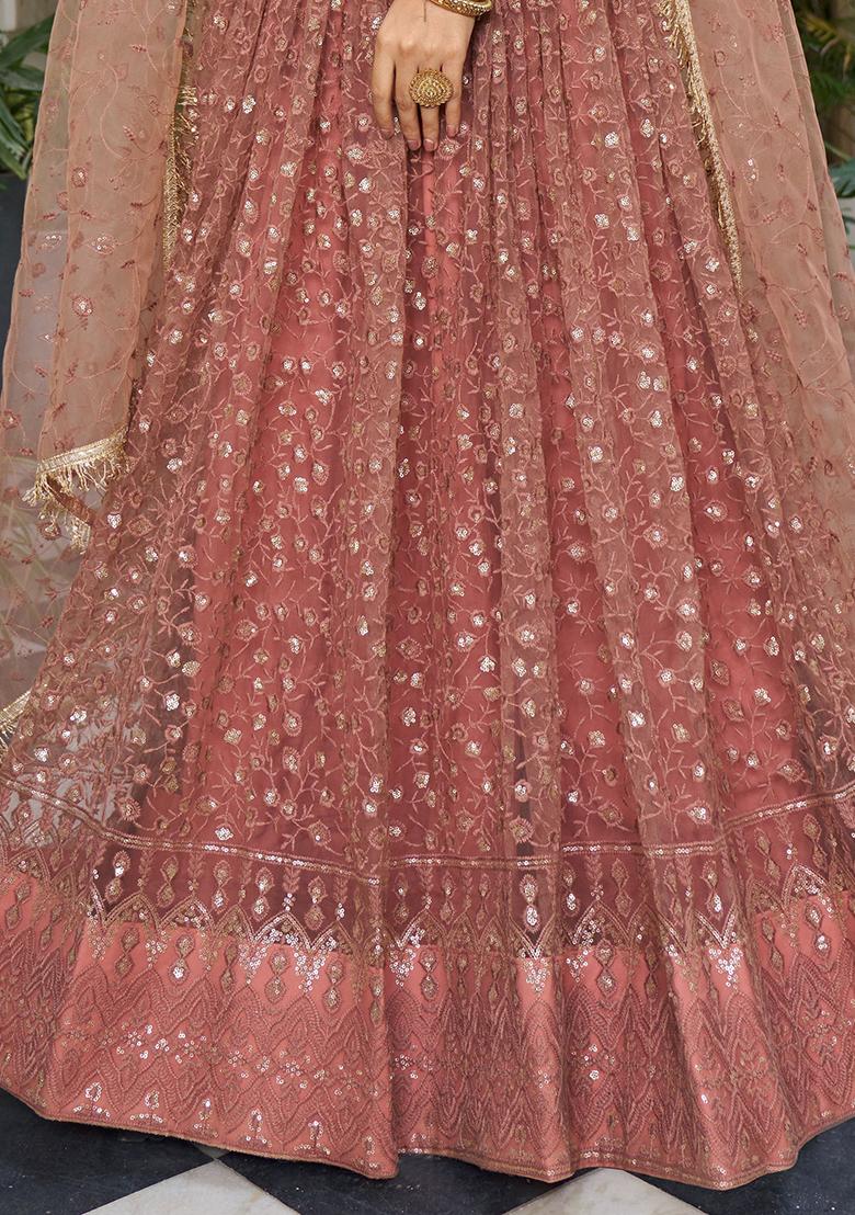 Purple Embroidered Net Lehenga Set