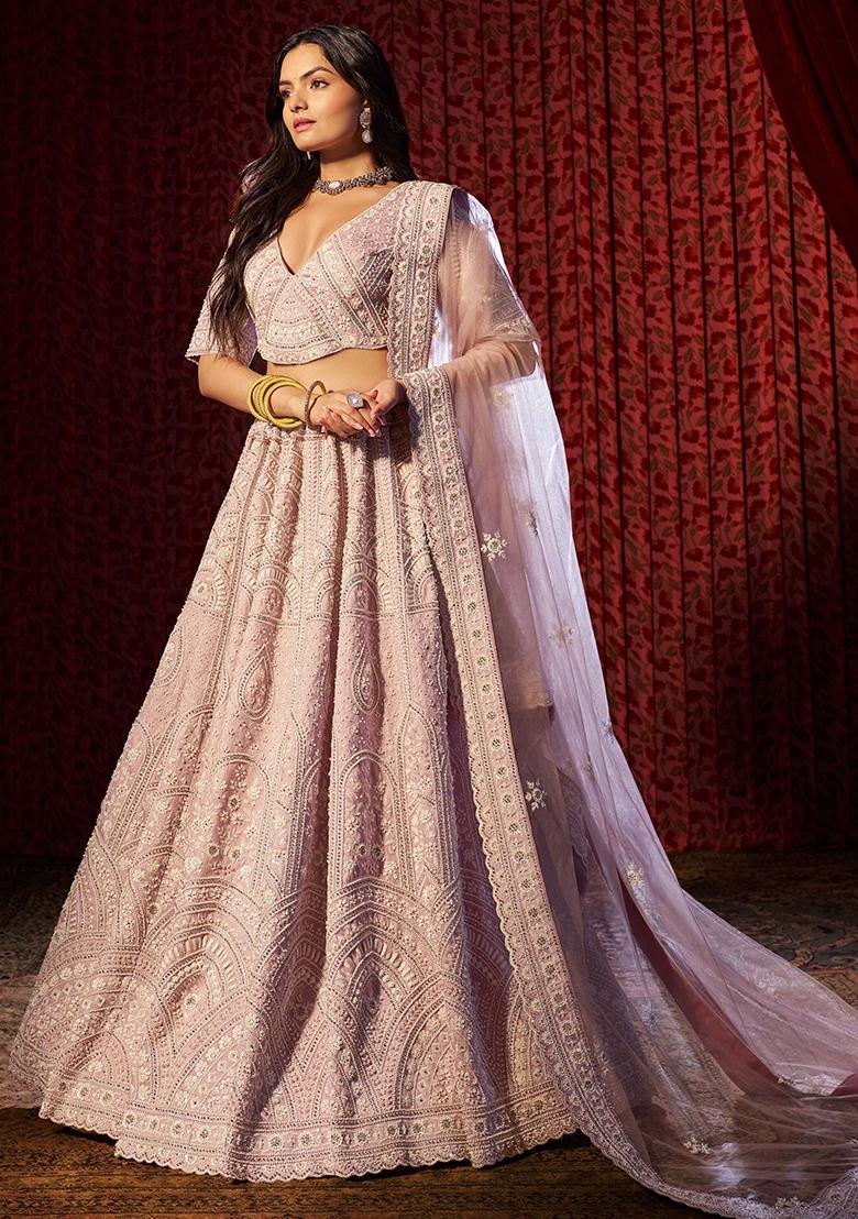 Purple Sequin Embroidered Silk Lehenga Set