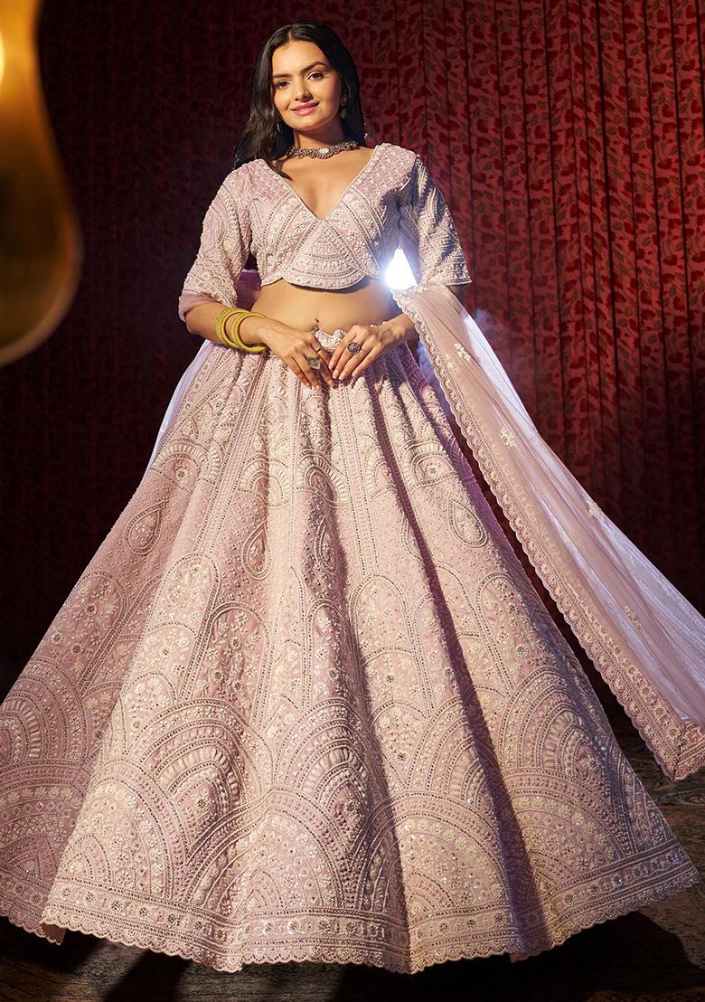 Purple Sequin Embroidered Silk Lehenga Set