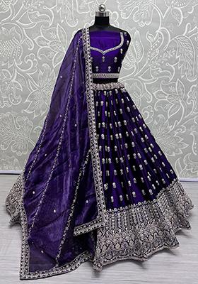 Purple Embroidered Silk Lehenga Set