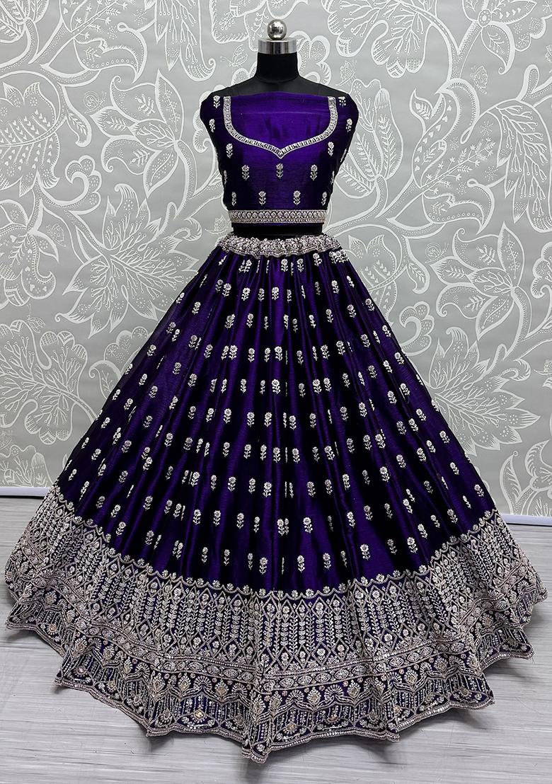 Purple Embroidered Silk Lehenga Set