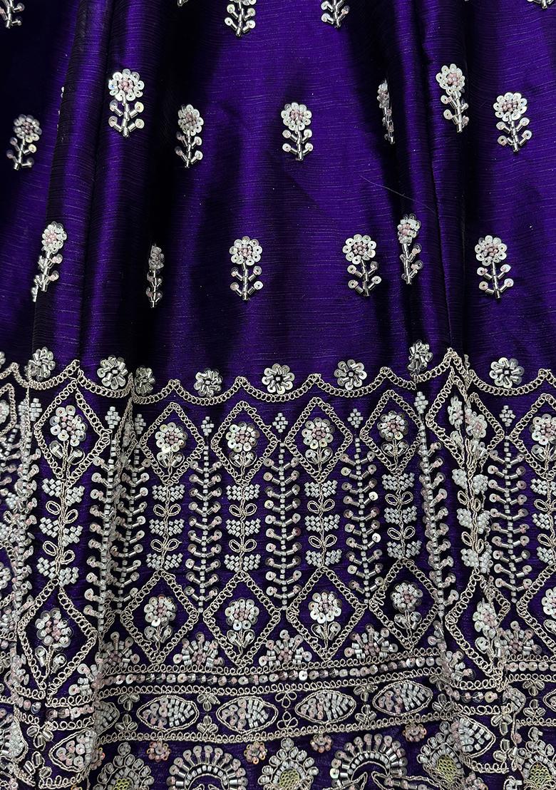 Purple Embroidered Silk Lehenga Set