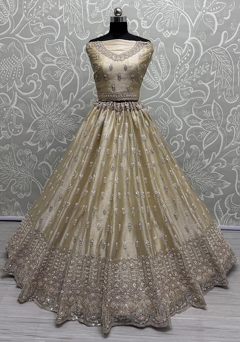 Cream Embroidered Silk Lehenga Set