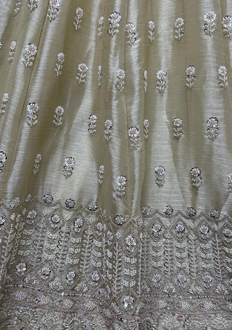 Cream Embroidered Silk Lehenga Set