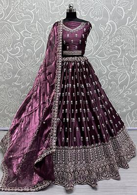 Purple Embroidered Silk Lehenga Set