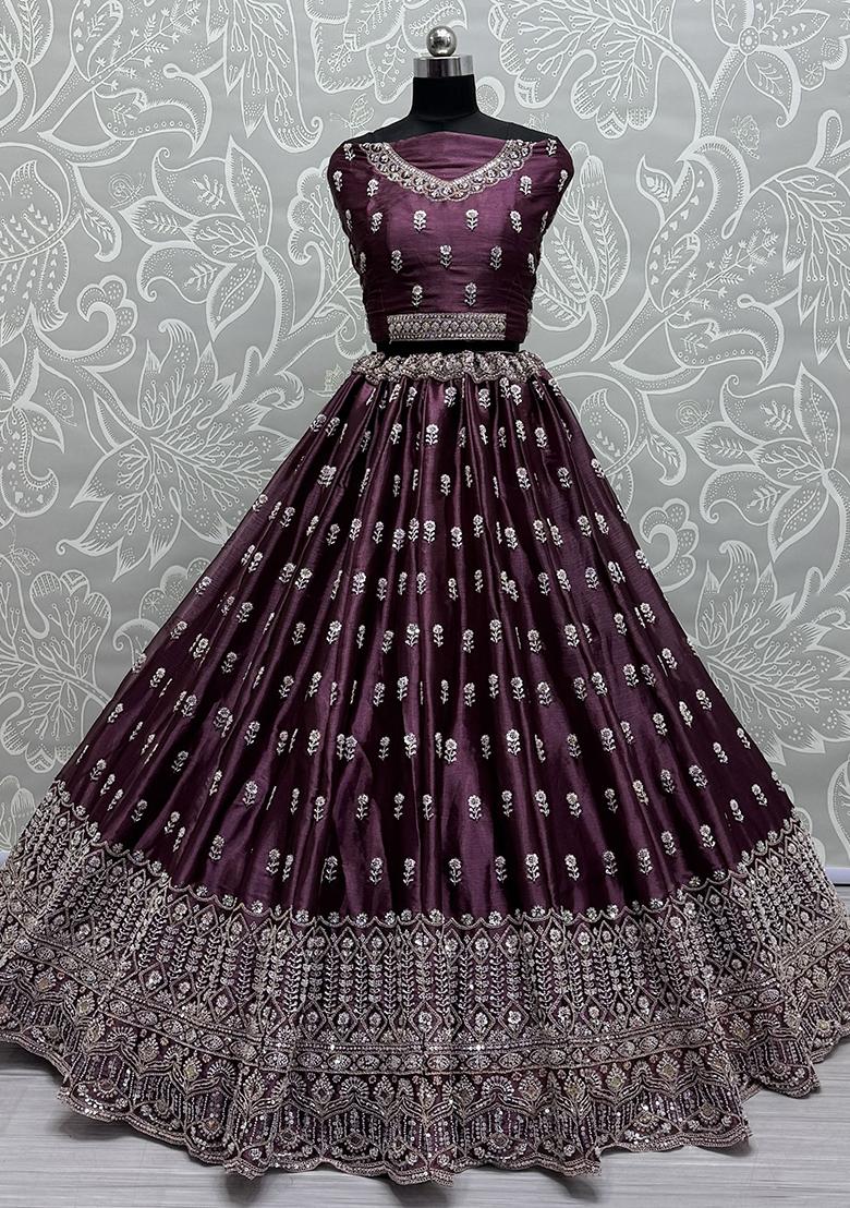 Purple Embroidered Silk Lehenga Set
