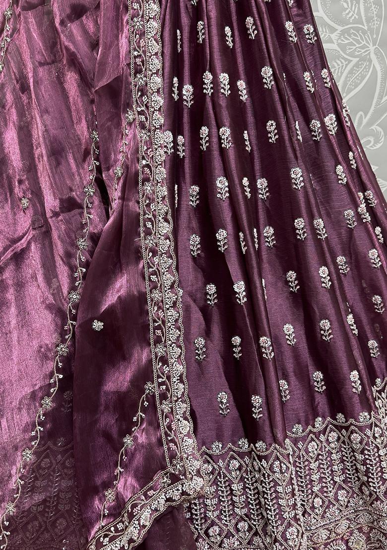 Purple Embroidered Silk Lehenga Set