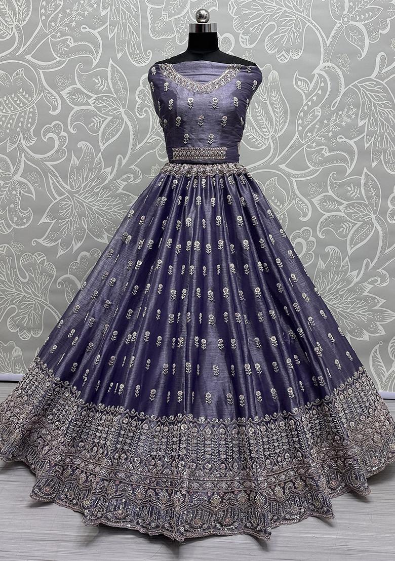 Purple Embroidered Silk Lehenga Set