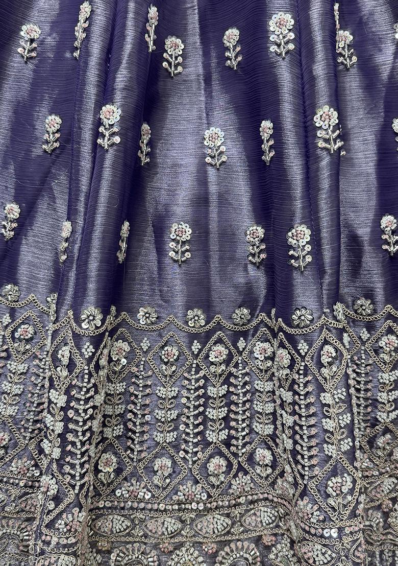 Purple Embroidered Silk Lehenga Set