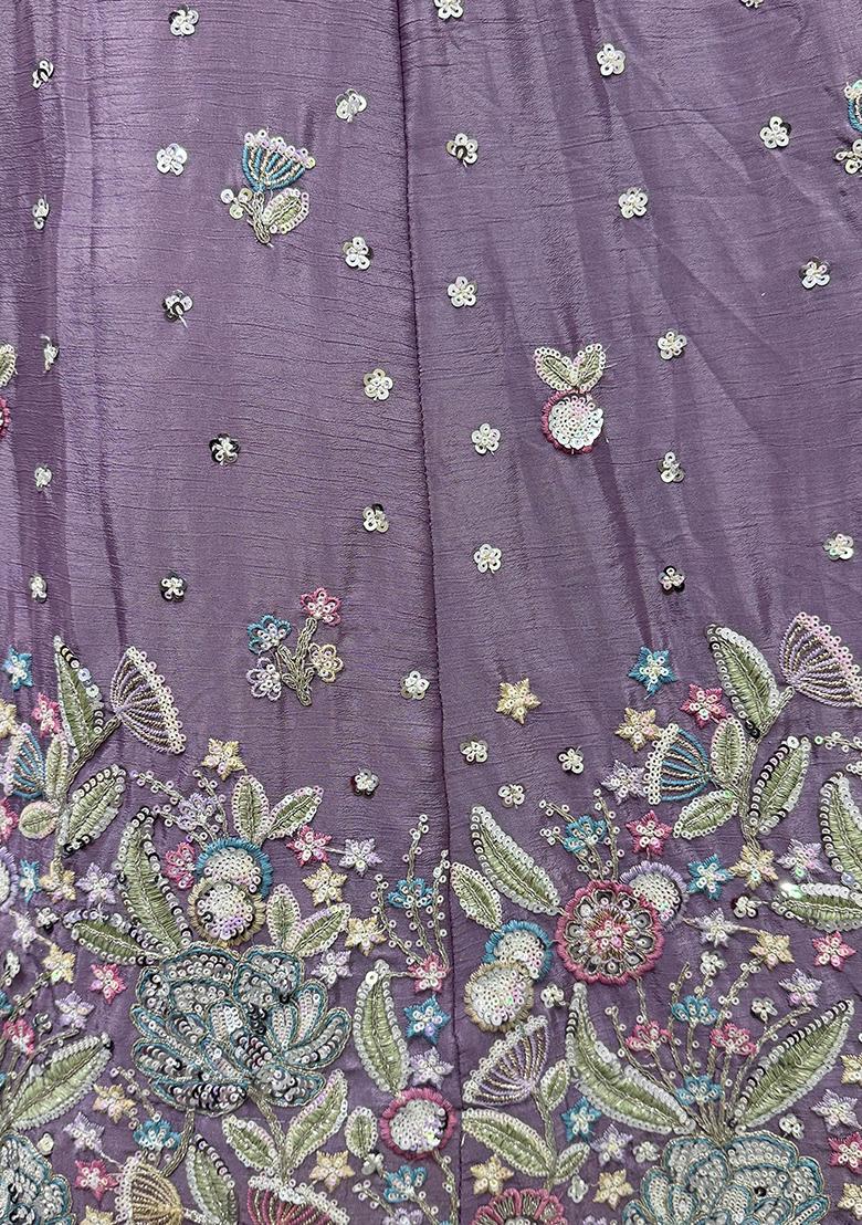 Purple Sequin Embroidered Chinon Lehenga Set