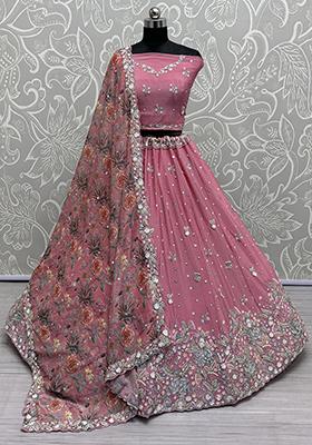 Pink Sequin Embroidered Chinon Lehenga Set