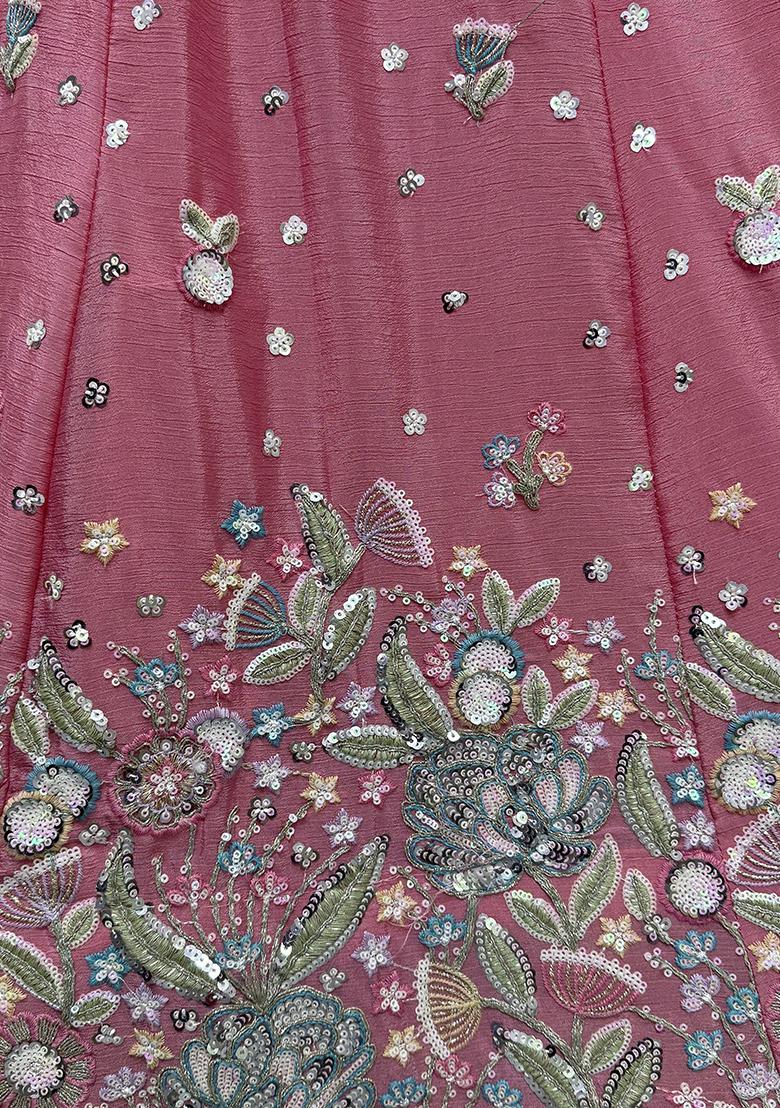 Pink Sequin Embroidered Chinon Lehenga Set