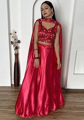 Pink Embroidered Satin Lehenga Set