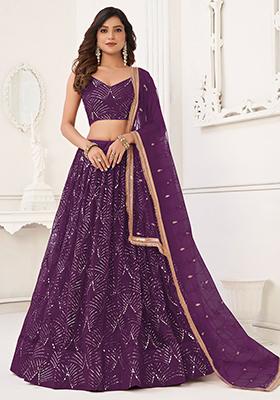 Purple Sequin Embroidered Net Lehenga Set