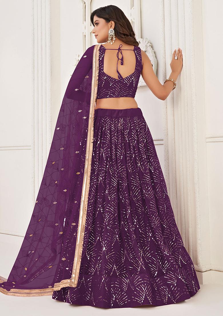Purple Sequin Embroidered Net Lehenga Set