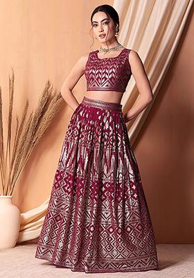 Pink Sequin Embroidered Georgette Lehenga Set
