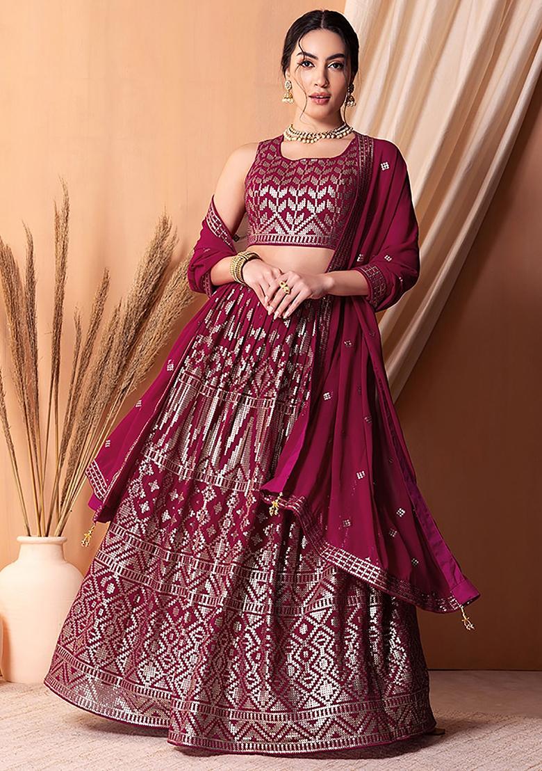 Pink Sequin Embroidered Georgette Lehenga Set