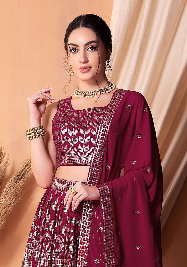 Pink Sequin Embroidered Georgette Lehenga Set